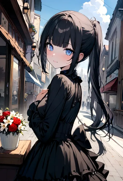 (beautiful elegant white panties), (looking at the viewer),♥(sexy mini dress gothic lolita disfraz),((1 girl,beautiful,YOUNG,semi long beautiful black hair,blunt bangs,pony tale,beautiful blue eyes)),(Alone),((Masterpiece, highest resolution,Best Quality))...