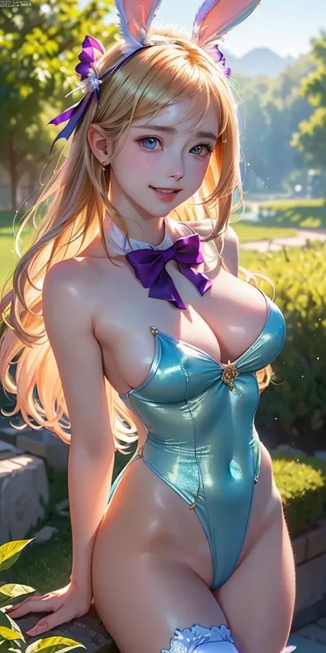 masterpiece, best quality, extremely detailed CG unity 8k wallpaper,((Upper Body)) ,((Upper Body head close-up shot of a beautiful little girl)), , Elegant Long straight blonde hair, (Mckenna Grace), ((gigantic breasts,thighs,Autoluminescence skin)), (Purp...