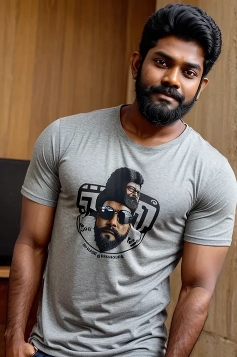 Tamil Actor Karunas trimmed Beard and shorted hair with local t shirt wearing