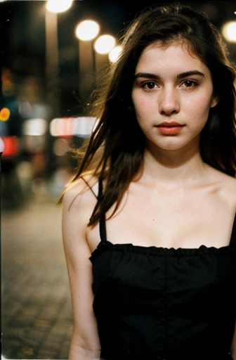 photo polaroid, night photo, 24 year old photo.oh beautiful argentinian woman , pale skin, bokeh, motion blur 