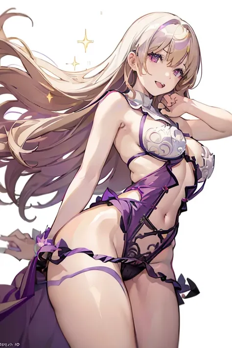 1 girl in, purple color  hair、Purplish pink eyes that dreamers desire, (Blonde hair) , small stature, Colossal tits, Lori, (masutepiece:1.2, Best Quality), (finely detailed beautiful eye: 1.2), (beautifull detailed face), (perky chest:1.1), (pointed chest:...