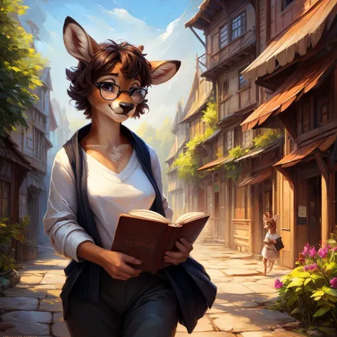 uploaded on e621, by Pixelsketcher, by Bayard Wu, by Thomas Benjamin Kennington , by Einshelm, by hioshiru and kenket, Chunie, portrait, solo anthro female deer doe, tiny featureless breasts, tiny breasts, clear dark blue, cinematic lighting, day, sunny da...