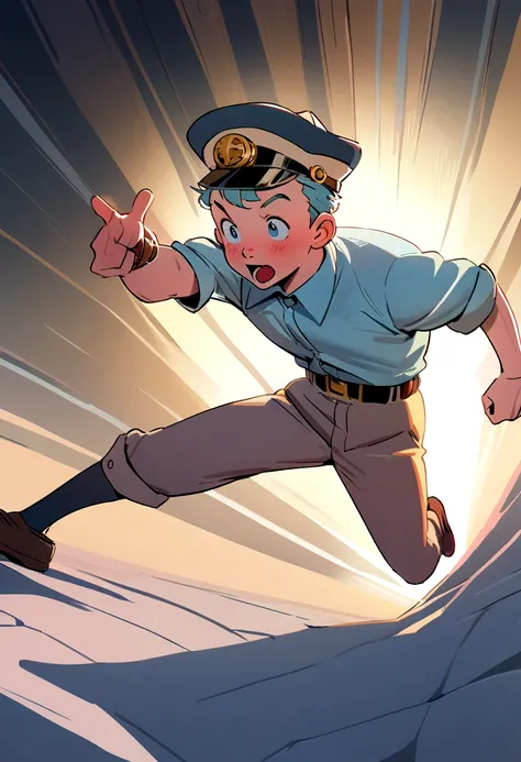 1 young boy, Tintin, "The Adventures of Tintin", Hergé style, detective hat, sprinting, cover of a magazine, magazine title, dynamic poses, Drama, Cinema camera angle, European comics, 90s cartoon art style, dynamic action scenes, swirly vibrant colors, fi...