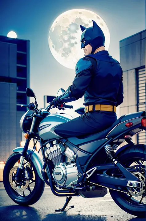 best quality, masterpiece, photo, 4K, photorealistic, Very detailed,
1 Batman on a motorcycle, Technical clothing, Cyberpunk City, Solitary, Futuristic, Huge moon in the background, black and white, author：Akira Toriyama, close up,
