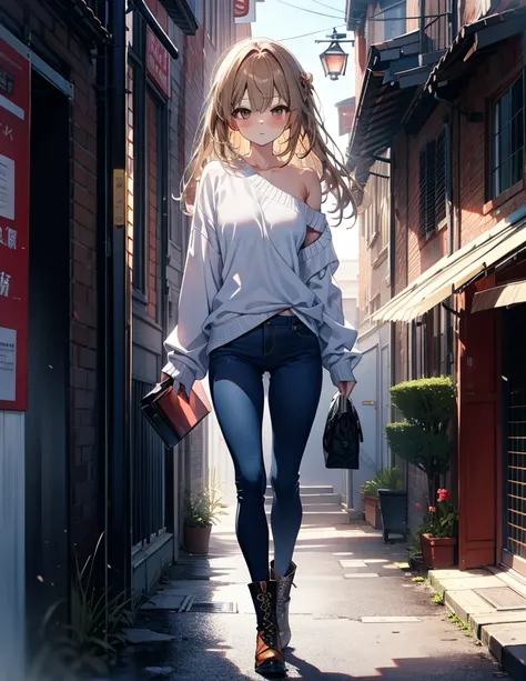 score_9, score_8_superior, score_7_superior, sauce_anime,
Taiga Aisaka, taiga aisaka, Long Hair, Brown Hair, Brown eyes,One-shoulder sweater,Skinny jeans,short boots,Daytime,Clear skies,Walking,whole bodyがイラストに入るように,
break outdoors, Building district,
brea...