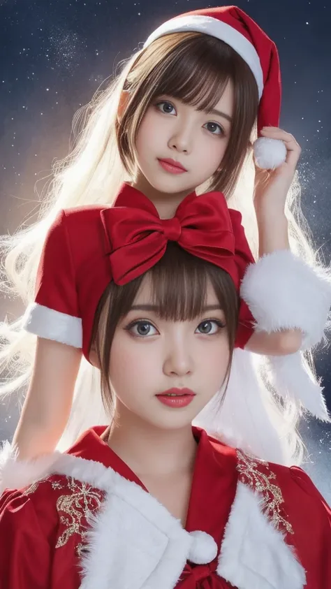 1girl, santa claus costume slim fit, Orgasm,symmetry, ultra cute 10yearsold girl, ultra short hair, beautiful detailed eyes, beautiful detailed lips, extremely detailed face and portrait, longeyelashes, concept art, digital painting, 8k, hyper detailed, ma...