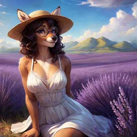 uploaded on e621, by Pixelsketcher, by Bayard Wu, by Thomas Benjamin Kennington , by Einshelm, by hioshiru and kenket, Chunie, portrait, solo anthro female deer doe, with small featureless breasts, clear dark blue, cinematic lighting, day, sunny day, laven...