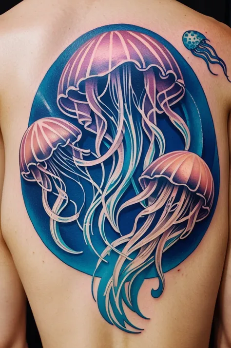 Logo of a tattoo shop with a jellyfish logo