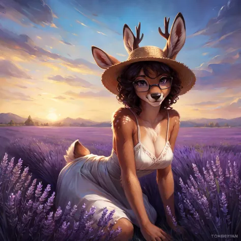 uploaded on e621, by Pixelsketcher, by Bayard Wu, by Thomas Benjamin Kennington , by Einshelm, by hioshiru and kenket, Chunie, portrait, solo anthro female deer doe, with small featureless breasts, clear dark blue, cinematic lighting, day, sunny day, laven...