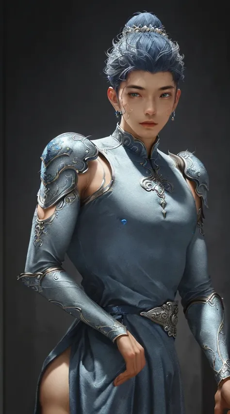 a close up of a young man in a silver and blue dress, chengwei pan on artstation, by Yang J, detailed fantasy art, stunning character art, fanart best artstation, epic exquisite character art, beautiful armor, extremely detailed artgerm, detailed digital a...