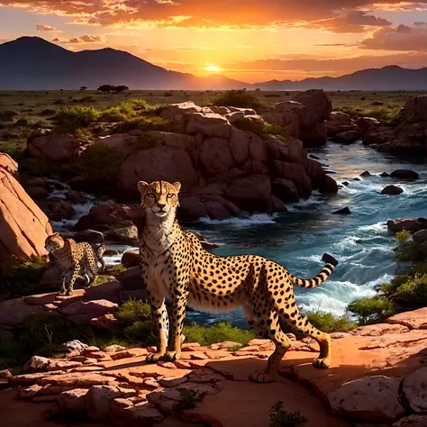 Cheetahs on the rocks, sunsets, safaris, the wild world,