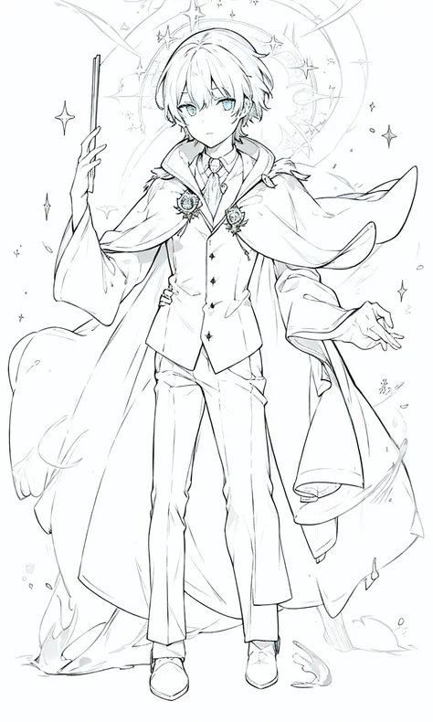 Wizard coats ,black suit,trouser,spell book,short hair,full body,male
