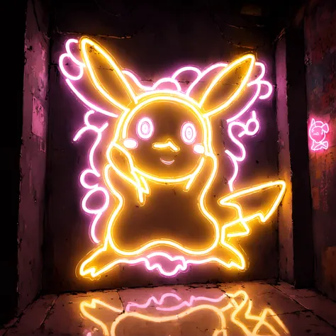 a neon sign of pikachu