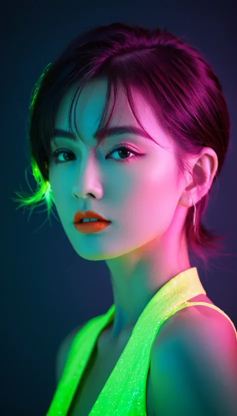 Fashion portrait color photo, Miss, Neon 