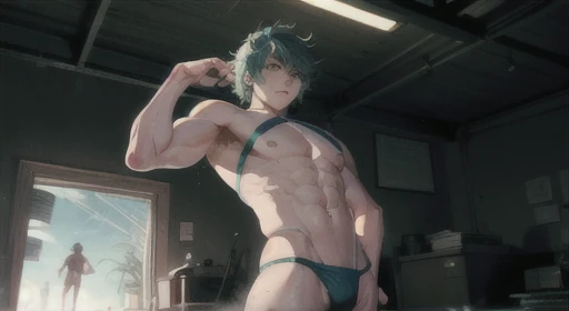 1boy, ((bara:1.5)), sport body, detailed face, detailed hands, detailed legs, detailed fingers, detailed hair, detailed eyes, detailed skin, dynamic lighting, (detailed lighting:1.2), (detailed textures:1.3), (realistic lighting:1.2), realistic shadows, re...