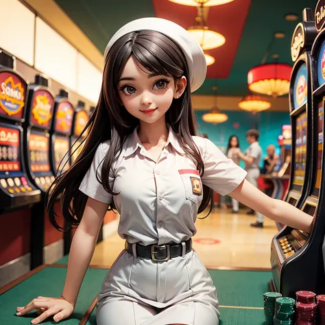 happy and smile indonesian girl wearing high  gambling in slot machines casino