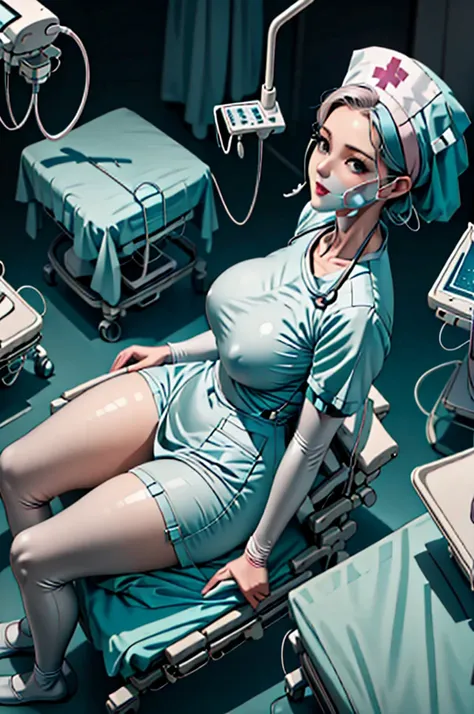 nurse uniform,hospital, latex nurse suit,nurses,busty,elbow gloves,labcoat,grey hair woman,grey eyes , gigantic ,medical instruments,asian nurse,two nurses,speculum,examination room,oversize ,big ass ,strap on, lay on table ,legs spreaded,giving birth,gyno...