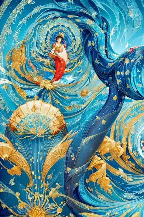 (masterpiece, Top quality, best quality, Official Art, beautiful and aesthetic:1.2), (1Paper umbrella:1.3), Extremely detailed,(Fractal Art:1.2),rich and colorful,The most detailed,(tangled:1.2), (Dynamic poses), (Blue Background:1.5), (Traditional clothin...