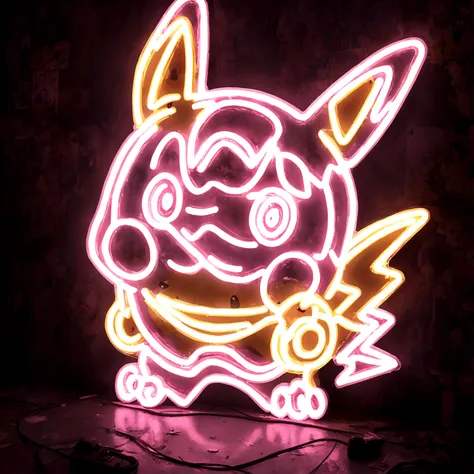 a neon sign of pikachu