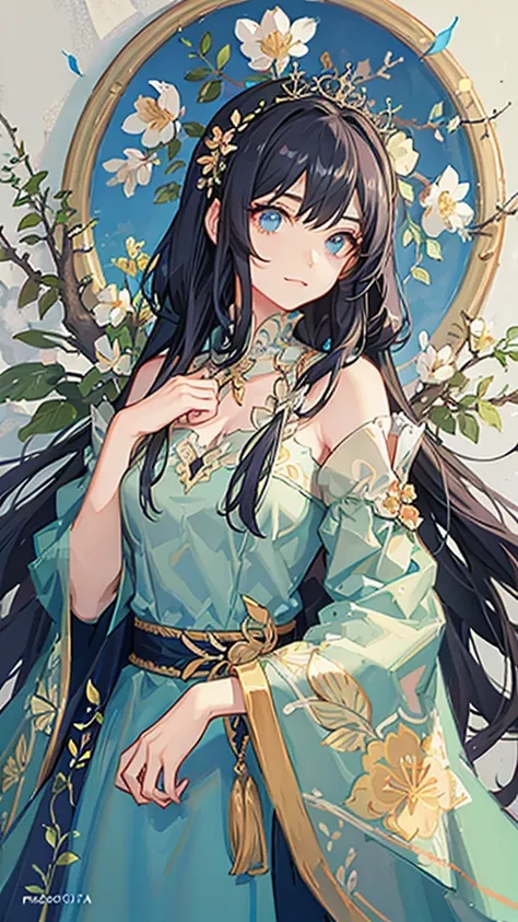 Long hair girl, beautiful, flowers