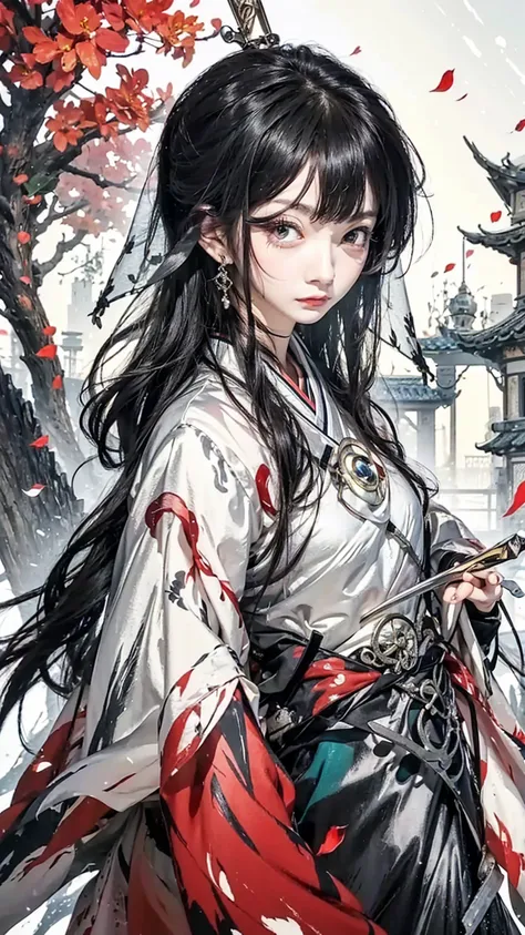 A painting of a woman wearing a veil and a sword, Beautiful character painting, Guviz, Guviz-style artwork, Guweiz in Pixiv ArtStation, Guweiz on ArtStation Pixiv, a beautiful anime portrait, Beautiful anime woman, guweiz masterpiece, style of anime4 K, Pa...