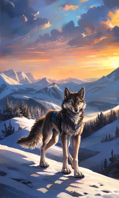 ((Solo)), male people, anthro wolf, (Multi-colored fur, White-brown:1.3，White tail pointed), (Height 2.1m,Tail length 1.2m), ((Wolf face, Big eyes, White eyelids, Blue pupil, Slim:1.2) (Tough, Calm expression:1.2)), Slim, pinging)), (Correct anatomy), (Win...