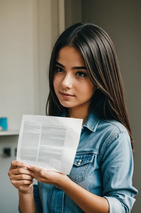 A real girl holding up a paper