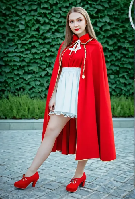 Голая,close-up of a woman in a red cape and red shoes, album cover by Elena Guro, Tumblr, tachism, Russian clothes, Russian costume, 8K)), high quality suit, cosplay, Ceremonial dress, traditional russia, low quality video, Ruan is a cute YouTuber, Russian...