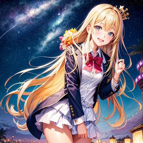 best quality，，smile，blazer，swimsuit，尼，middle School girlultiple girls are depicted,harem，idol group，starry sky background，photo shoot，long hair，wearing a cardigan，beautiful girlの国，girl&#39;s paradise，highest quality，big breasts，leather jacket，happy girl,ho...