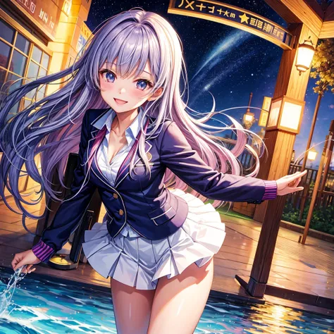 best quality，，smile，blazer，swimsuit，尼，middle School girlultiple girls are depicted,harem，idol group，starry sky background，photo shoot，long hair，wearing a cardigan，beautiful girlの国，girl&#39;s paradise，highest quality，big breasts，leather jacket，happy girl,ho...