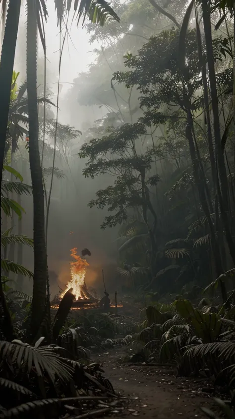  Cinematographic scene in the jungle oh fire 