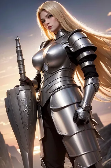 woman in armor with blonde hair and no helmet, sexy woman, beautiful evil woman, long hair, sexy armor, big ass