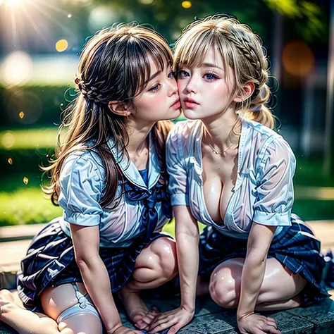 SFW, ((David Hamilton:1.37, White and vivid colors))、Extremely Detailed (Tiny Oppai-Loli Twins:1.37)、{(Dynamic-angle)|(from side)|(from back)|((from below:1.2))}、{(((Kissing face to face:1.41) Against the Nipples to Nipples Pressing hard))|(Standing Full B...