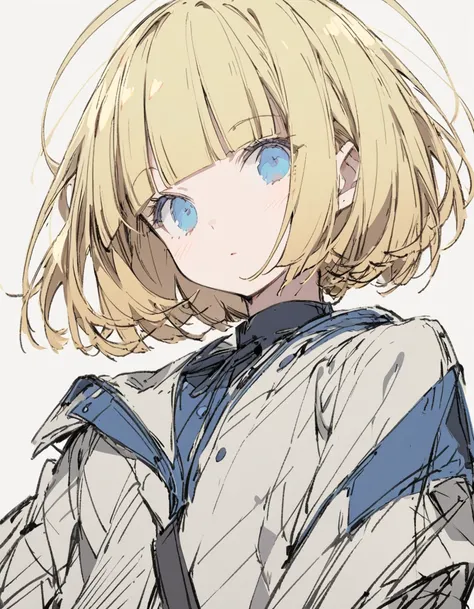  魔法学園でBlondeの女の子が食堂でオムライスを食べる(Sketches), (Open Close), (Small body), (Blonde:1.5） (Short Bob Hair:1.4), (Blue eyes)(Blunt bangs:1.3)
