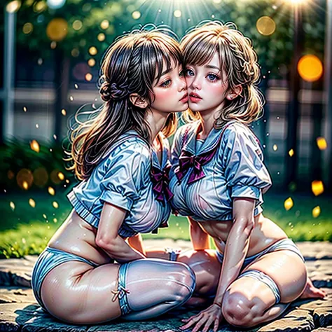 SFW, ((David Hamilton:1.37, White and vivid colors))、Extremely Detailed (Tiny Oppai-Loli Twins:1.37)、{(Dynamic-angle)|(from side)|(from back)|((from below:1.2))}、{(((Kissing face to face:1.41) Against the Nipples to Nipples Pressing hard))|(Standing Full B...