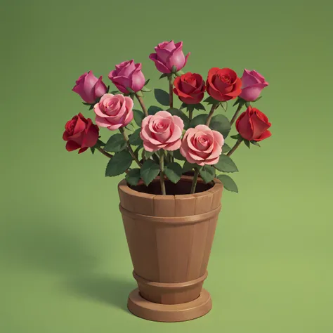 A bouquet of pink roses，Fen，Realism，Green Background，Medium shot，Studio Gippley style，Miyazaki style，2.5D，Game texture，lifelike