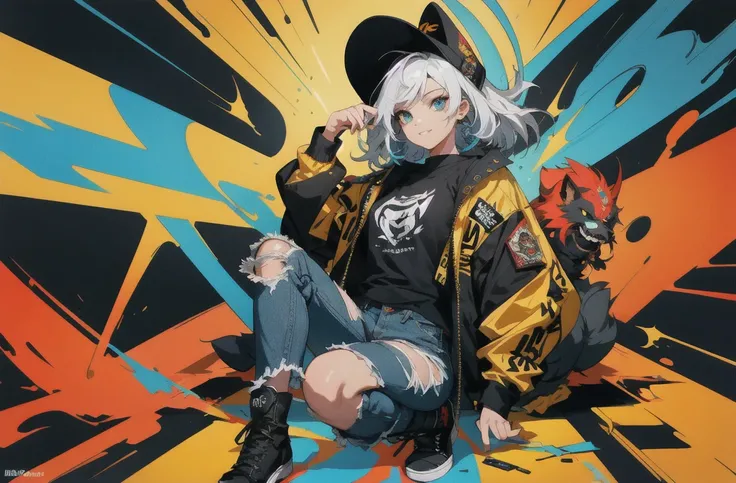 absurdres, highres, ultra detailed, (girl:1.3),  poster design
BREAK
, grunge style, distressed clothing, oversized flannels, ripped jeans, combat boots, band tees, dark colors, rebellious accessories
BREAK
, Capture the bold, vibrant energy of graffiti ar...