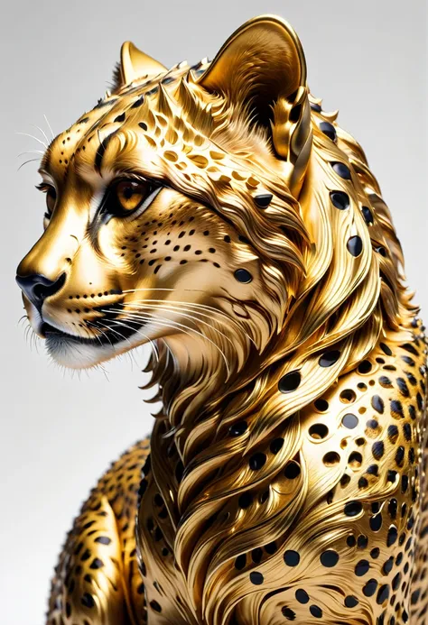 cheetah made of gold metal, (masterpiece), (high quality), 8k, high resolution, extremely detailed,