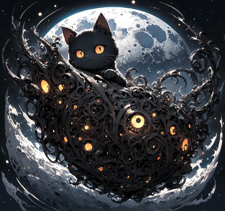 Very cute black cat on the moon