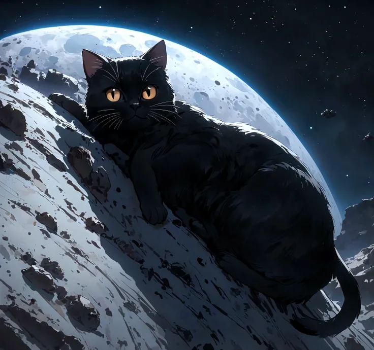 Very cute black cat on the moon