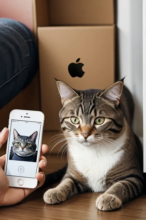 A cat gets an iPhone from his dad