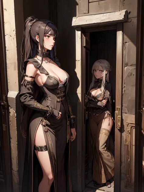 (​masterpiece、top-quality、hight resolution、Unity 8k Wallpaper、extremely details CG:1), In a secretive small room, a commoner prostitute looks bewildered as she is approached by a nobleman. The atmosphere is tense yet private, highlighting the disparity bet...