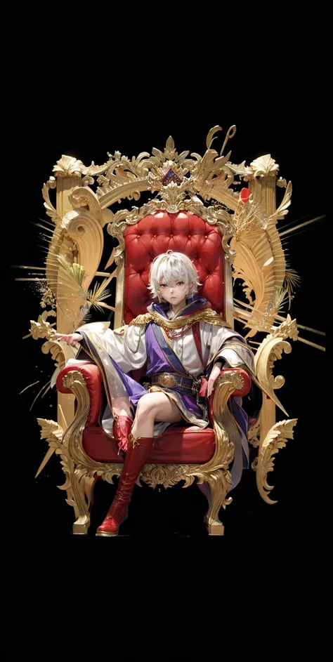 High resolution, more professional, 4k, background, ،Male, anime, character, action, king of a kingdom on a throne 