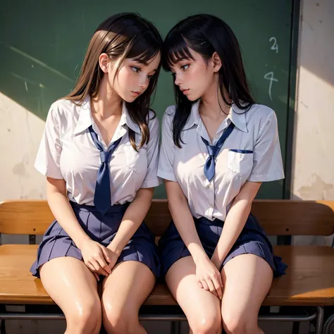 (masterpiece, best quality), perfect anatomy, perfect hands, two school girls are deeply in love with each other, after school, ...