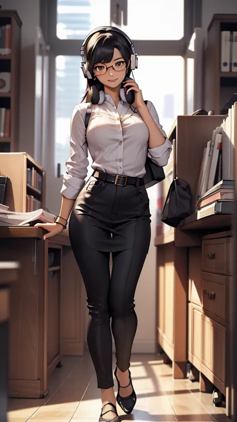 whole body, entire body, full body, total body, upright stance, erect posture, shoes, waist belt, 20-years-old beautiful office ...