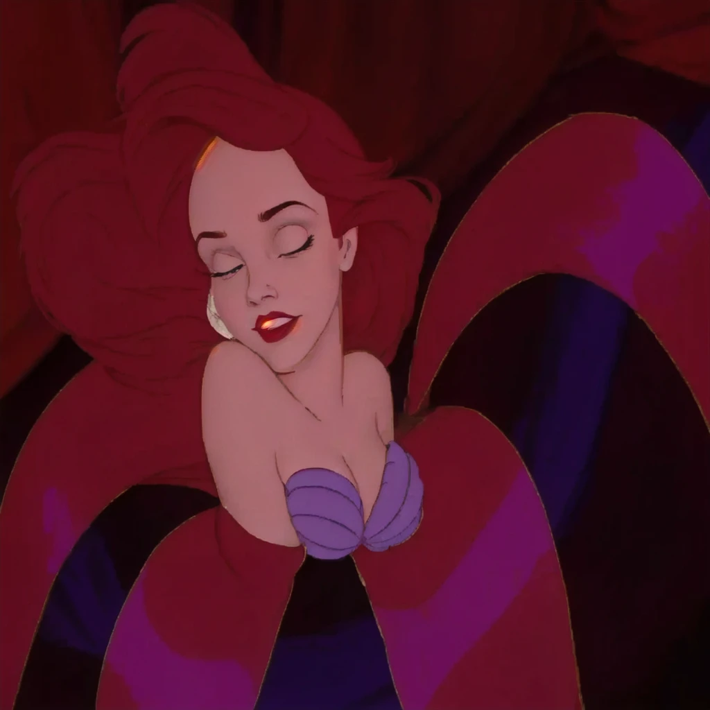 a close up of a cartoon character with a red hair, jessica rabbit, female disney villain, emma watson as jessica rabbit, megara, classic disney mood, the little mermaid, ariel the little mermaid, scales covering her chest, little mermaid, sleeping beauty, ...