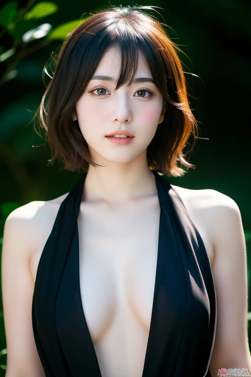 Mikasa,19 year old young woman , Best quality, High resolution, Short hair, Black eyes, look at the viewer, wearing noble dress , beauty, the nipples are visible, with butterflys, Highest quality , high resolution