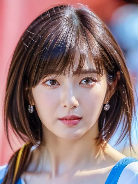 (best quality, masterpiece), 1girl, beautiful girl, brown_eyes, ((hair color [Silver hair], [pixie cut with bangs] hair)), earrings, lips, short sleeves,realistic, narrow waist, charming, colorful makeup, long eyelashes, fair skin, (cute), (detailed face),...