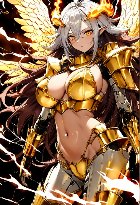 ((Lightning Power)), ((Electricity)), ((Fire Background)), ((Lightning Storm)), ((Power Erupting)), (((((android 21))))), ((((Black Hole Rasengan)))), (((Evil Power))), (((white Coat))), (((Busty))), (((((Big breast:1,3)))), luxury bustier corset, (((silve...