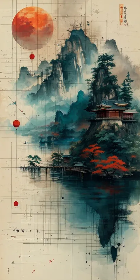 Make a image of Japanese scenery  painting